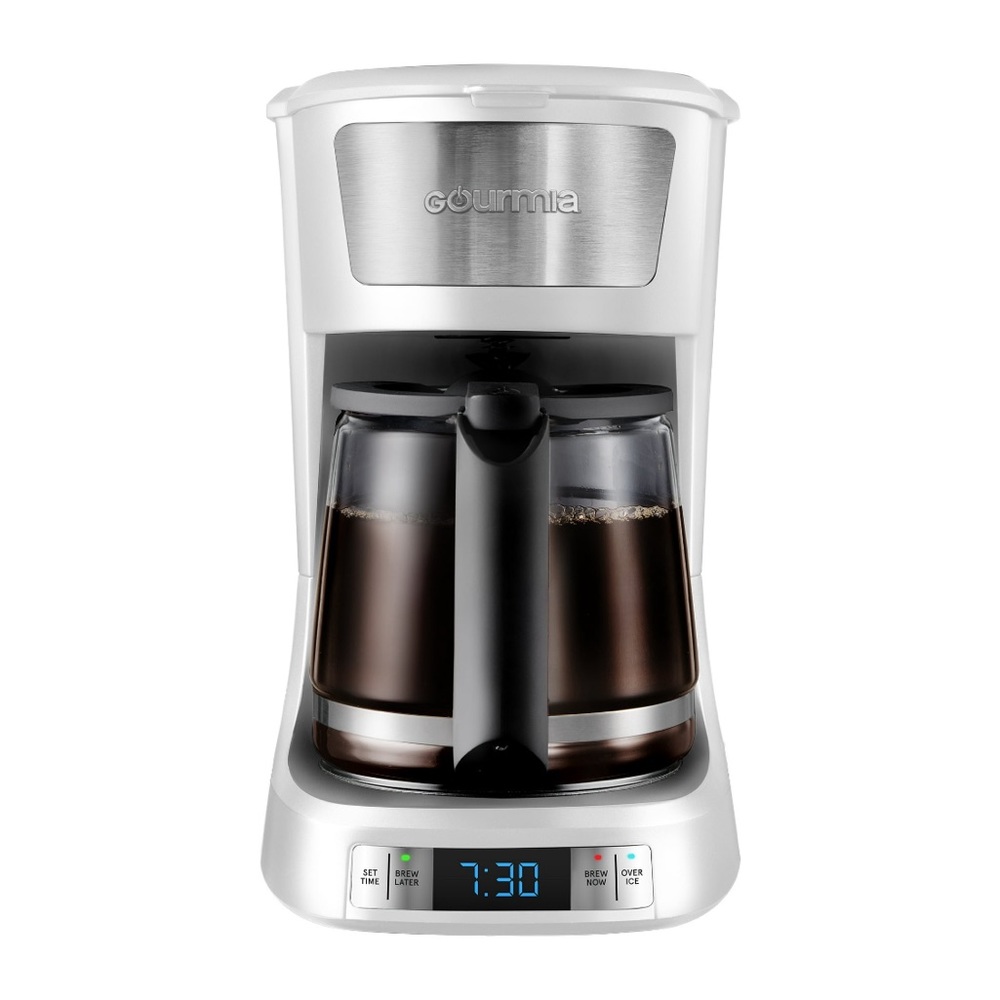 GOURMIA Stainless Steel Programmable Hot & Cold Iced Coffee Maker, 12 Cup, White